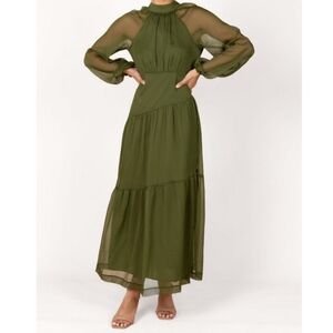 Petal & Pup Olive Green Long Sleeve Tiered Maxi Gown